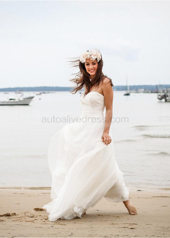 Ivory Cotton Polka Dot Organza Strapless Long Wedding Dress